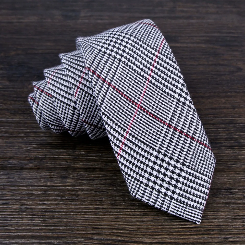 Handmade Skinny Tie Checked Plaid Scottish Tartan Houndstooth Mens Ties Neckties Silk Wool