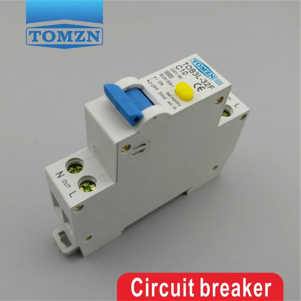 TOB3L 32F 18 мм RCBO 10A 1P + N 6KA выключатель остаточного тока с защитой от перегрузки по