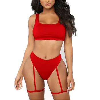 

Sexy High Cut Leg Sport Swimwear 2019 Scoop Neck Tank Tops Crop Garter Belt Bikini Sexy Two Piece High Waist Swimsuits for Women