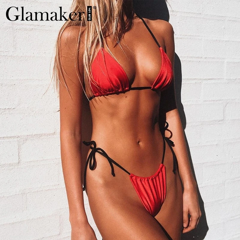 Женский купальник Glamaker сексуальное бикини с лямкой на шее микро эффектом пуш ап