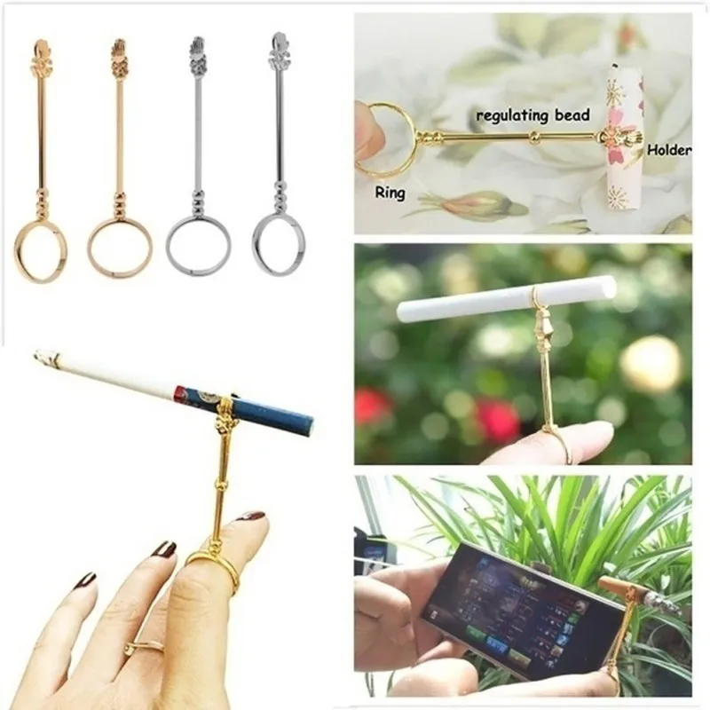 

Hot Vintage Metal Finger Clip Smoking Cigarette Holder Ring Rack Lady Personality Gift Smoker Gift Set