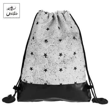 

Concrete Black Stars Printing Leather Bottom Backpack Women New Brand New Men Travel Leisure Mochila Feminina Drawstring Bag
