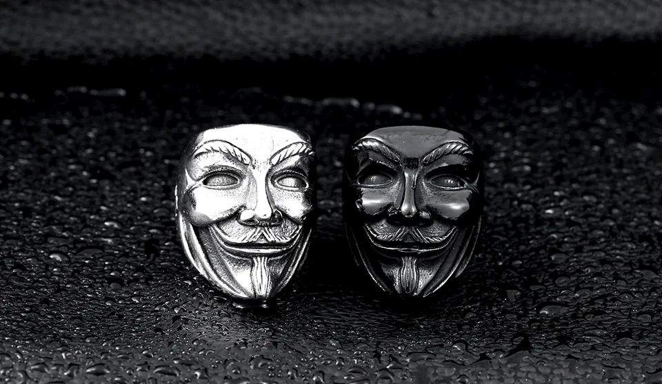 Стальной солдат, дизайн, маска Guy Fawkes, стильное кольцо из нержавеющей стали V для вендетты, модная мужская маска, ювелирные изделия