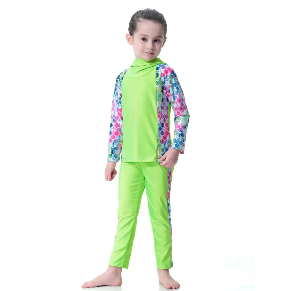 Для девочек Мусульманские купальники свет Цвет полное покрытие из двух частей толстовка Плавание костюмы Ислам ic детей арабских Ислам длинные Плавание костюмы burkinis - Цвет: Green