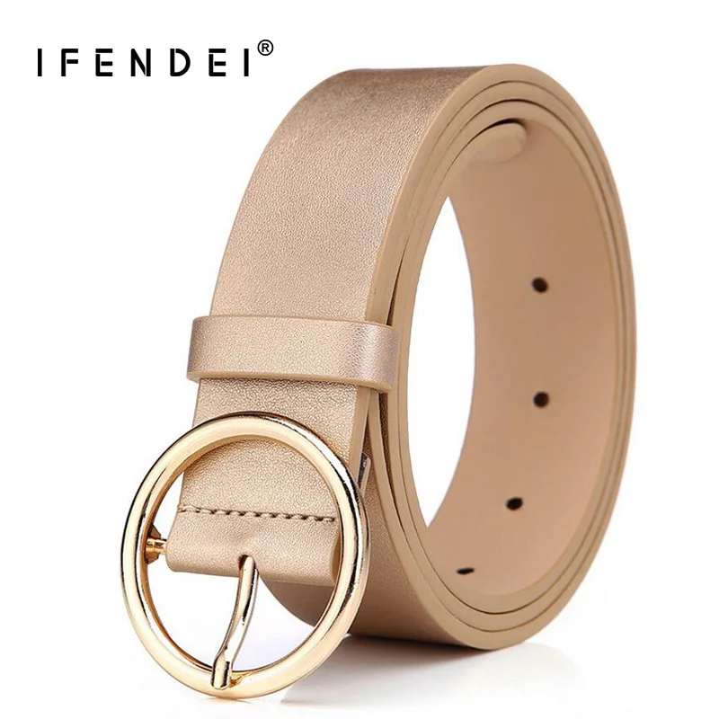 

IFENDEI PU Leather Belts For Women Round Buckle Female Waist Belt Casual Wild Wear-resistant Ladies Pink Belts Ceinture Femme