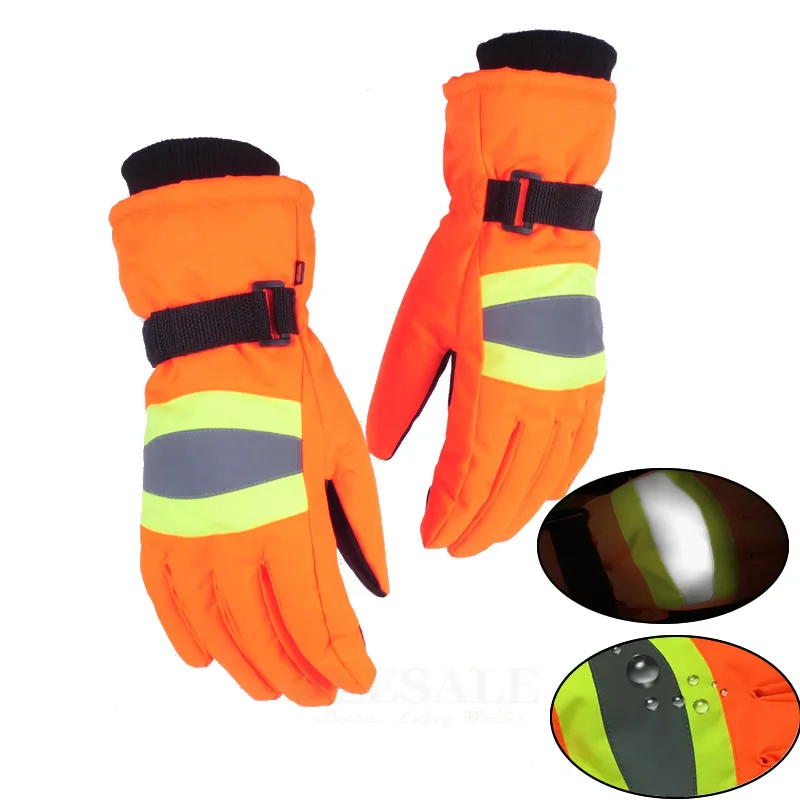 Зимние теплые рабочие перчатки со светоотражающими полосками, водонепроницаемые противоскользящие перчатки для работы на открытом воздухе, зимних видов спорта