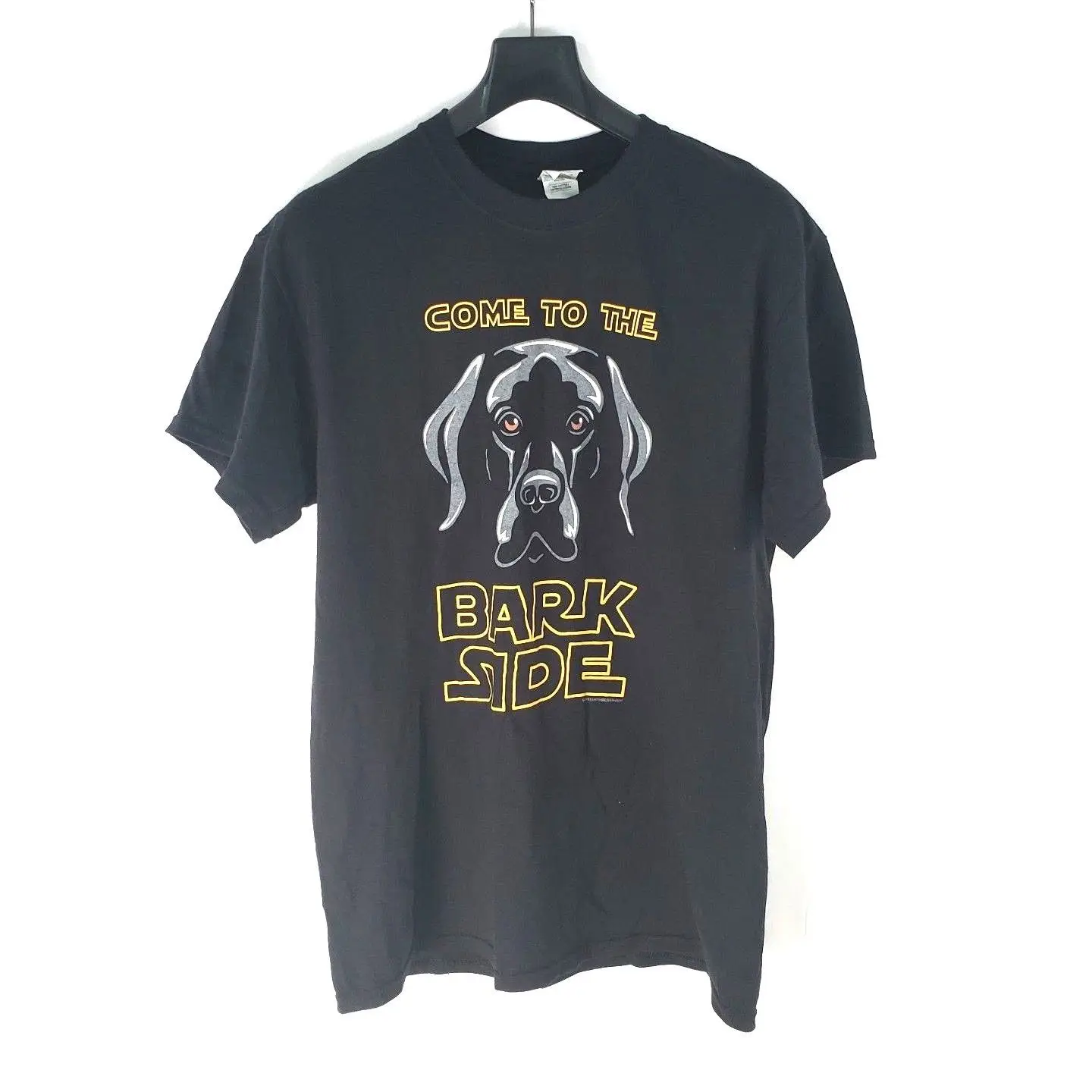 

Come To The Bark Side Mens T-shirt Size Medium Black Lab Dog Star Wars Cotton Free shipping