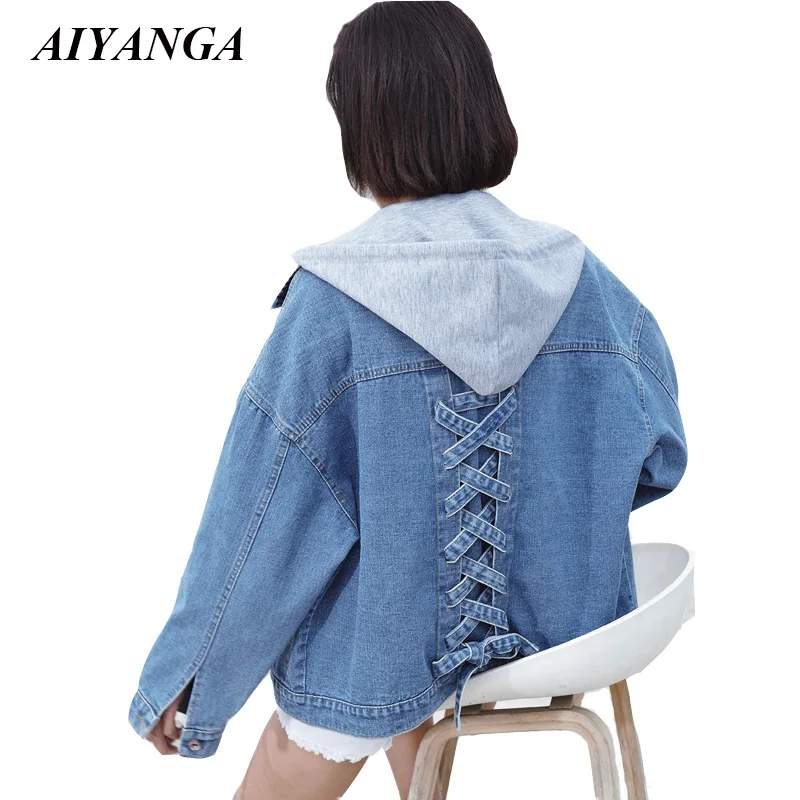 Female Casual Hooded Jackets Women Denim Outerwear Autumn Coats Big