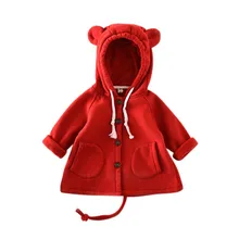 Осенне-зимняя верхняя одежда с большими ушами для маленьких девочек; детская куртка; хлопковый свитер; Милые Теплые Топы для малышей; пальто для девочек