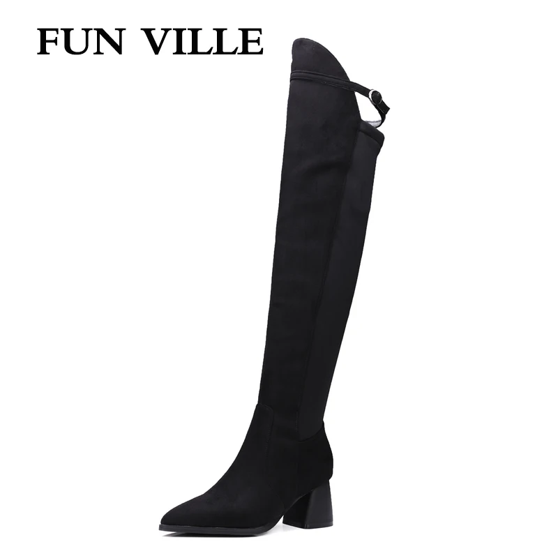 

FUN VILLE 2018 New Arrival women's over the knee boots Winter High Heels Boots High Quality Suede High Boots sexy Female shoes