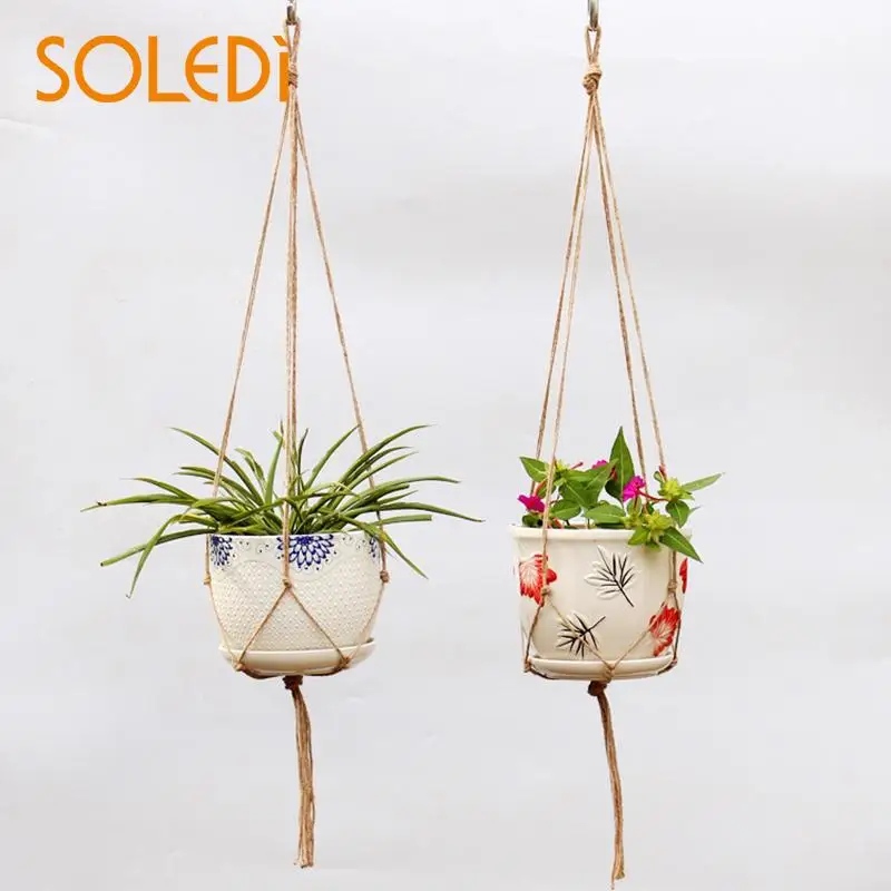Hemp Rope Flower Pot Handcrafted Horticultural Greening Basket Hanging As House Office Ornament Garden Park Outdoor Indoor Decor