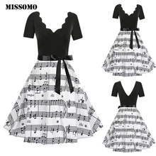 MISSOMO/женское платье в винтажном стиле на бретельках с v-образным вырезом; вечерние летние платья с яркими нотами; милое летнее платье с принтом в виде музыкальных нот; vestidos