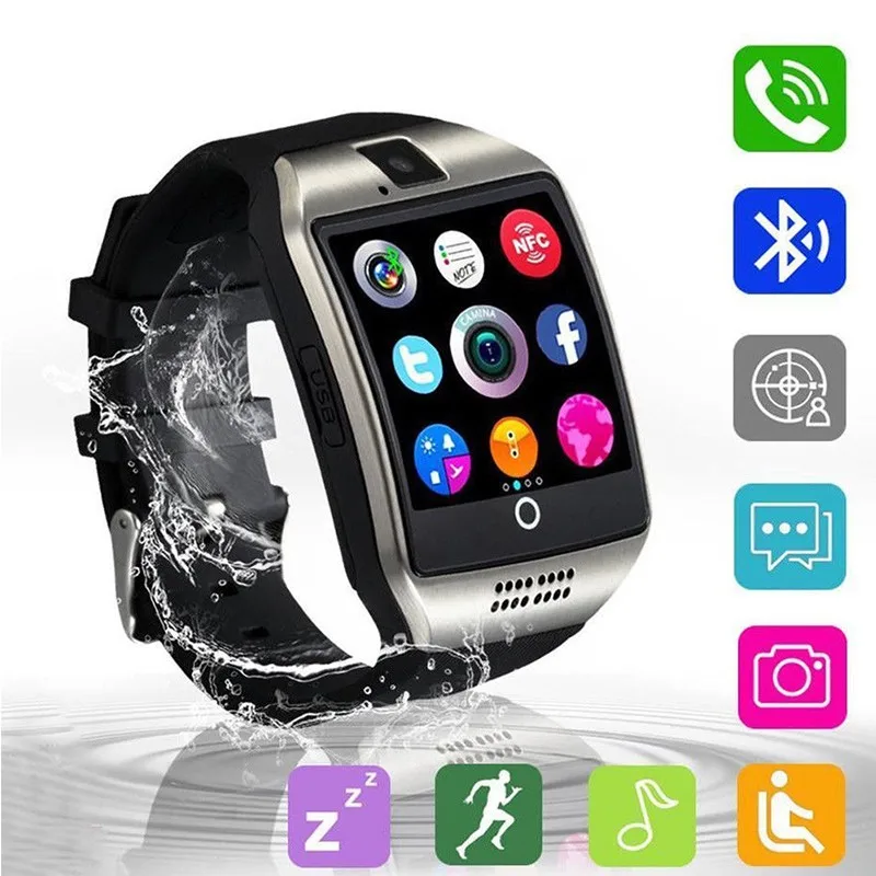 Bluetooth Смарт часы Q18 с камерой Facebook Whatsapp Twitter Синхронизация SMS Smartwatch поддержка SIM TF карта для IOS Android PK DZ09