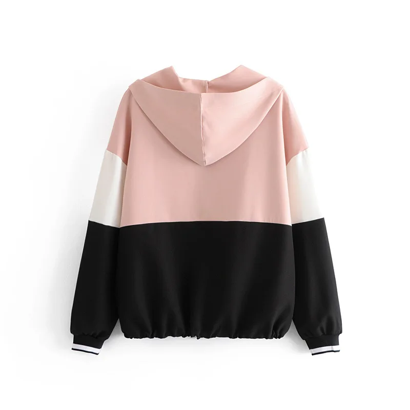 New Spring and summer European and American style hooded long-sleeved zipper color matching hem drawstring pullover Sweatershirt New Spring and summer European and American style hooded long-sleeved zipper color matching hem drawstring pullover Sweatershirt