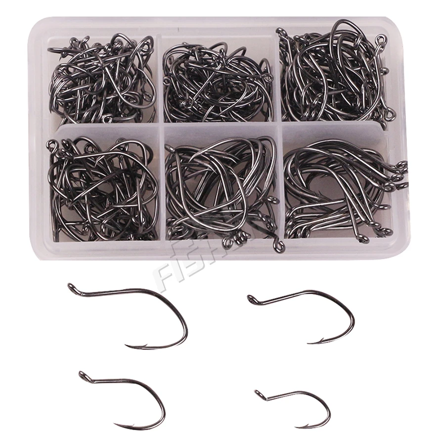 

220pcs/set Mixed size 2#/4#/6#/8#/10# Carbon Steels Fishing Hooks Set with Box Fishing Tackle Tools Barbed Fishhooks