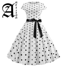 2019 New Women Vintage Dress White Polka Dot Summer Dresses Plus Size Pin Up Print Retro 50s Rockabilly Party Sundress Vestidos retro color block polka dot pin up dress