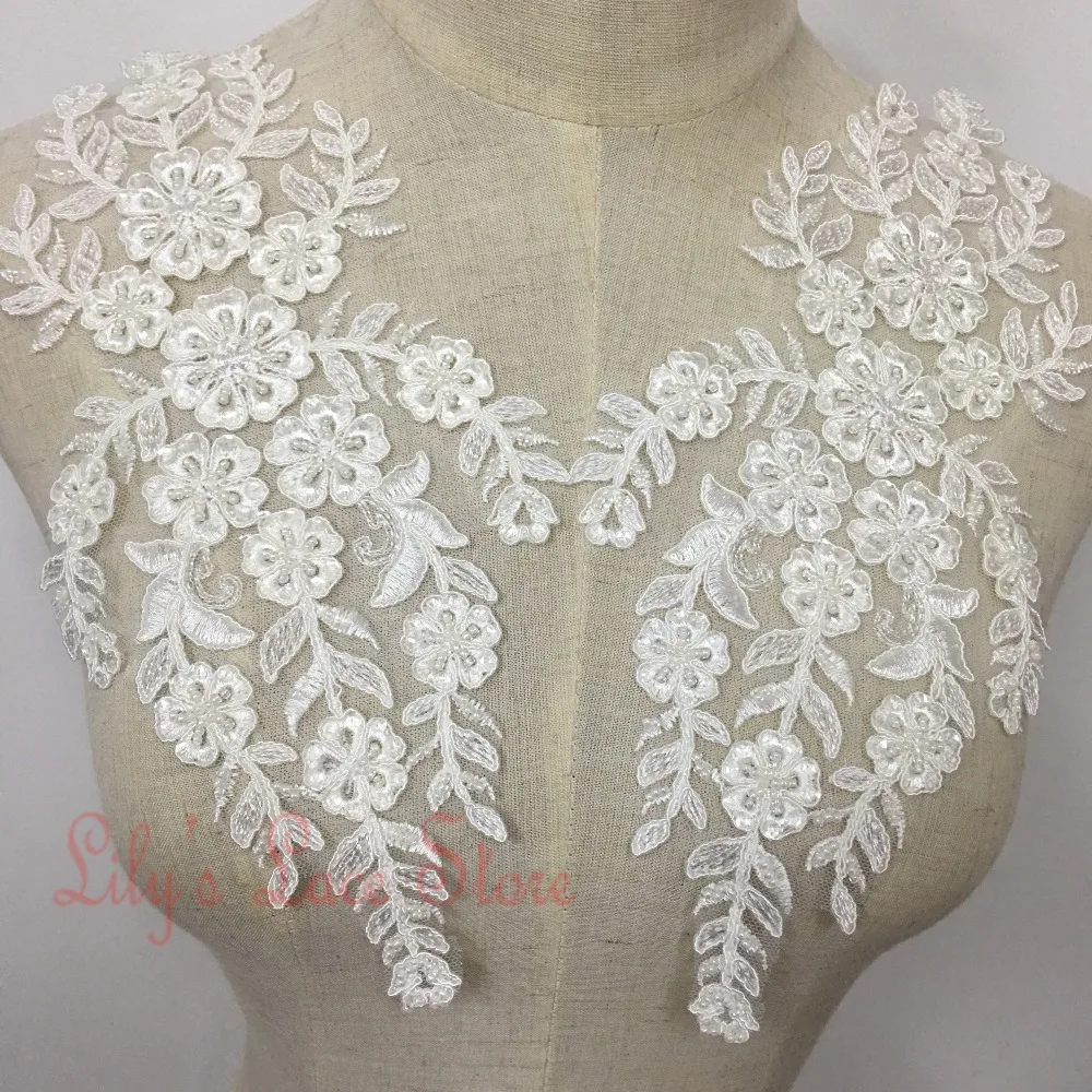 30.5*14CM big size beaded lace appliques Ivory embroidered ...