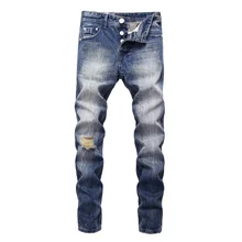 Italian Style Fashion Men Jeans Blue Vintage Classical Buttons Pants Fashion Ripped Jeans For Men Streetwear Hip Hop Jeans homme blue fashion lace details bodycon ripped jeans