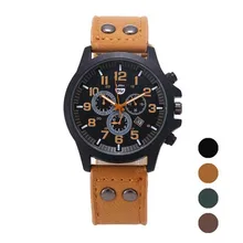 2019 alta recomendación Vintage Reloj clásico para hombre a prueba de agua fecha correa de cuero deporte cuarzo reloj Militar negro/marrón/café/verde