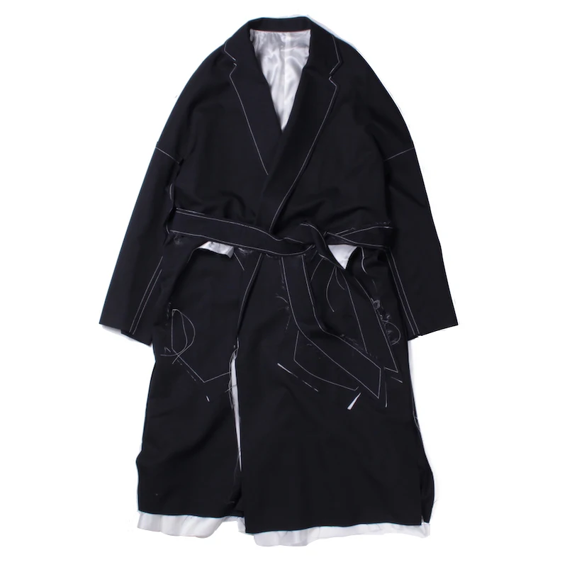 S-6XL! Black and white trench coat men and women with an independent designer brand long coat