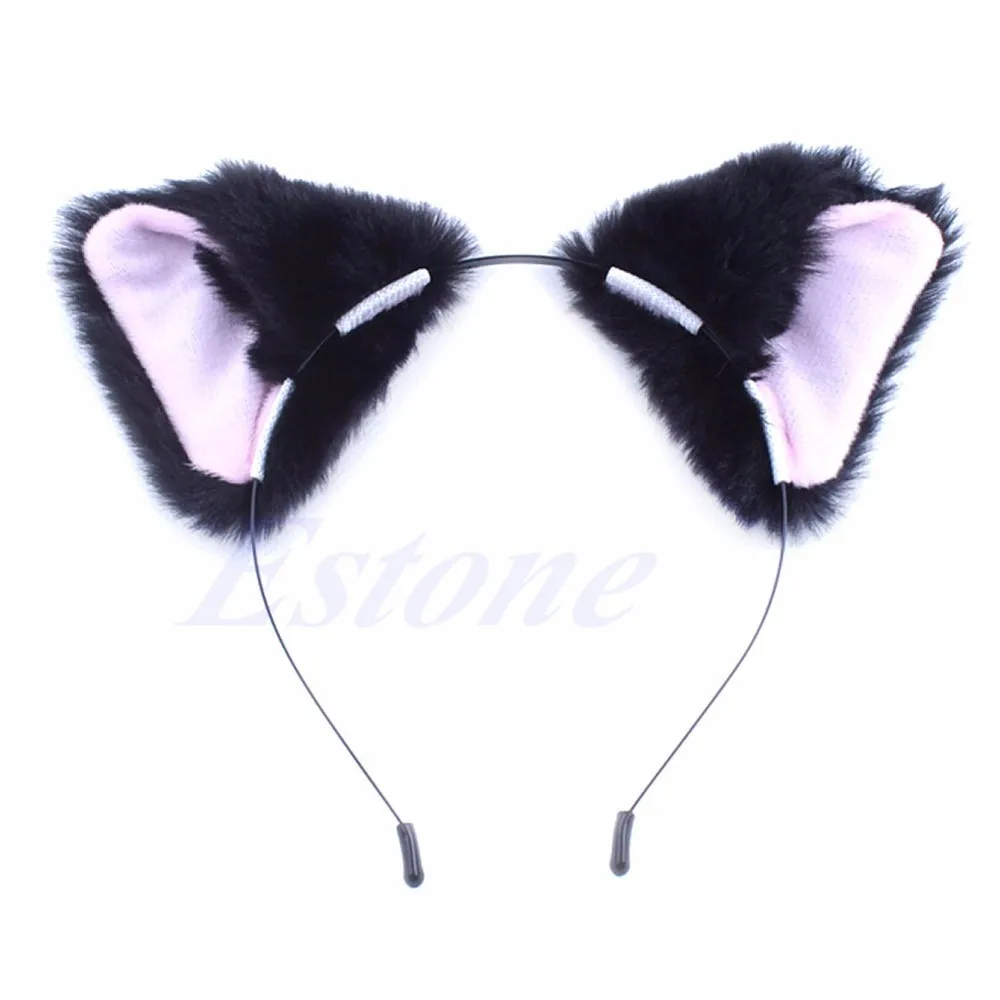 Модная Милая повязка на голову для девочек с кошачьими ушками и лисьими ушками; аниме; карнавальный костюм; F05 - Цвет: Black Pink