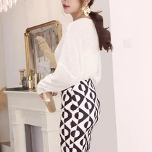 Корейская версия Новинка Весна с геометрическим принтом; Женская юбка с высокой талией Maillot De Bain Femme Сапоги выше колена; один шаг хип-хоп юбок(T5