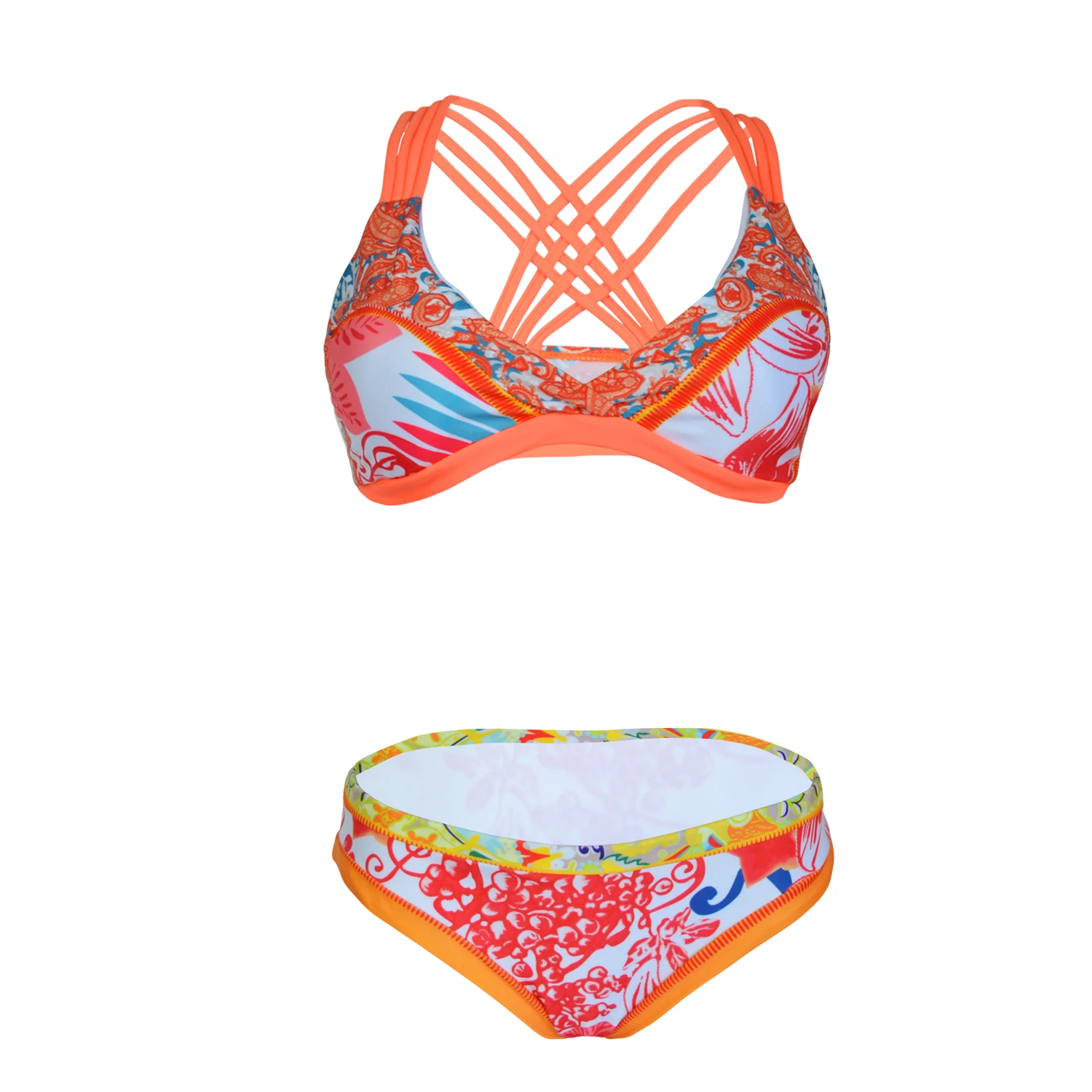 Orange Bikini Women New Multi Ropes Floral Print Bikini