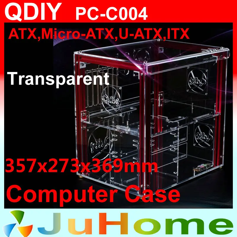 Роскошный DIY горизонтальный прозрачный чехол из поликарбоната, акрил, поддержка ATX, M-ATX, персонализированный Модный чехол из поликарбоната, QDIY PC-C004