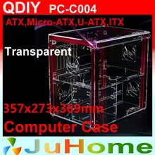 Роскошный DIY горизонтальный прозрачный чехол из поликарбоната, акрил, поддержка ATX, M-ATX, персонализированный Модный чехол из поликарбоната, QDIY PC-C004
