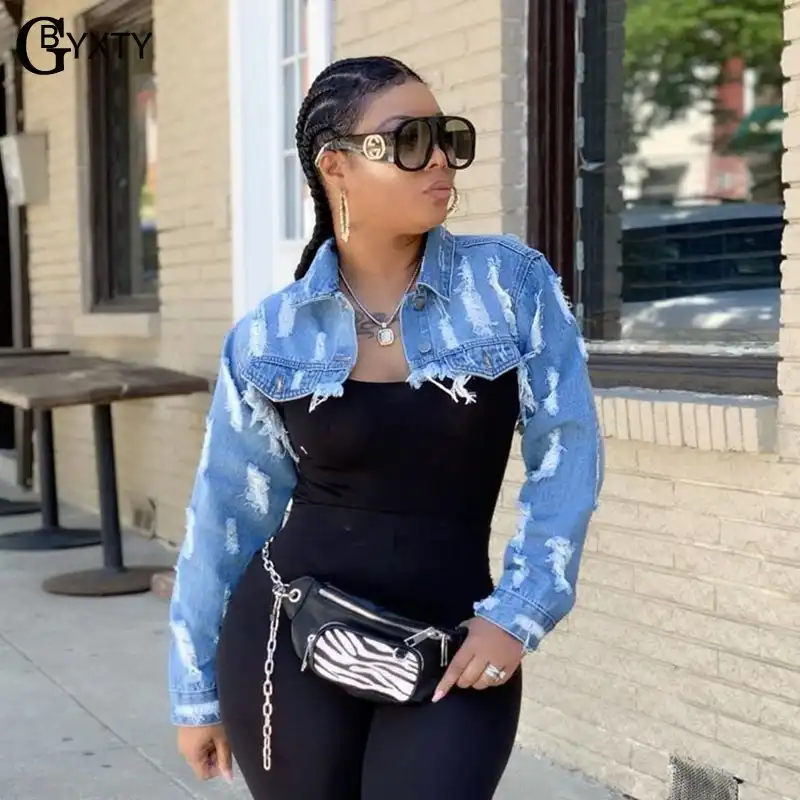 short ripped jean jacket