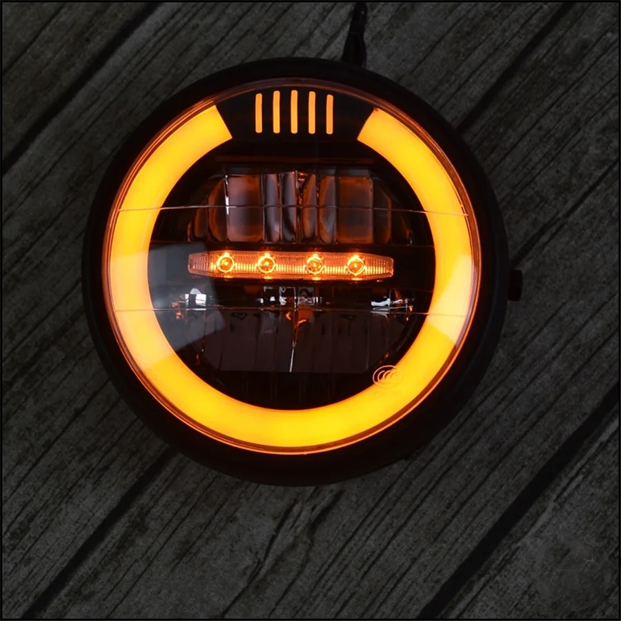 Универсальный 6,8 дюймовый желтый светильник, винтажный светодиодный налобный фонарь для мотоцикла, дистанционный светильник для мотоцикла, головной светильник