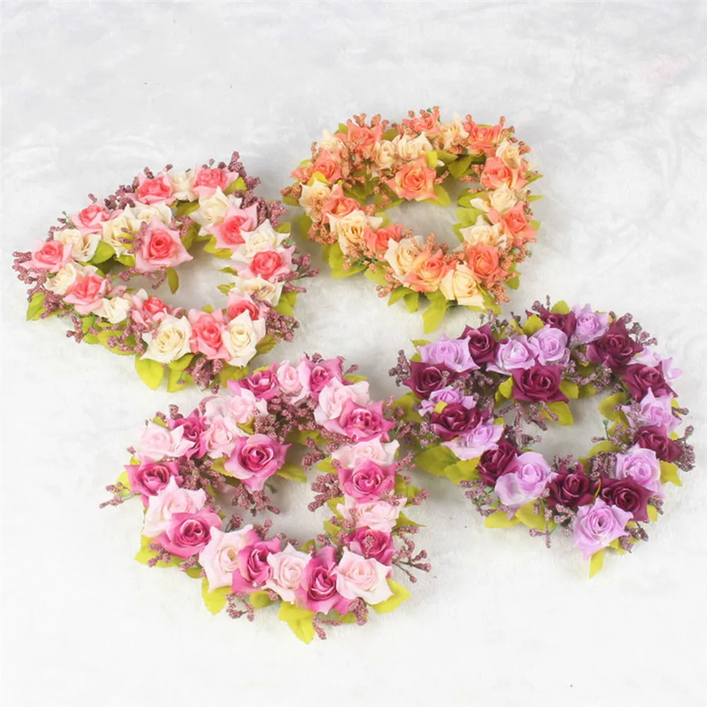 

DIY Artificial Flower Garland Rose Love Heart Wreath Silk Rose Plastic Flores Wedding Car Decor Home Hotel Love Wreath Florals