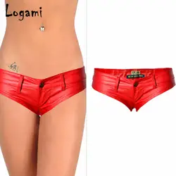 LOGAMI Sexy PU кожаные шорты женские с низкой талией пляжные шорты мини вечерние Клубные
