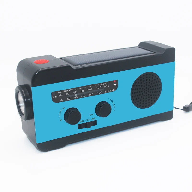Переносной AM/FM радио ручной генератор радио на солнечной энергии с фонариком 2000 мАч Зарядное устройство для телефона - Цвет: blue color