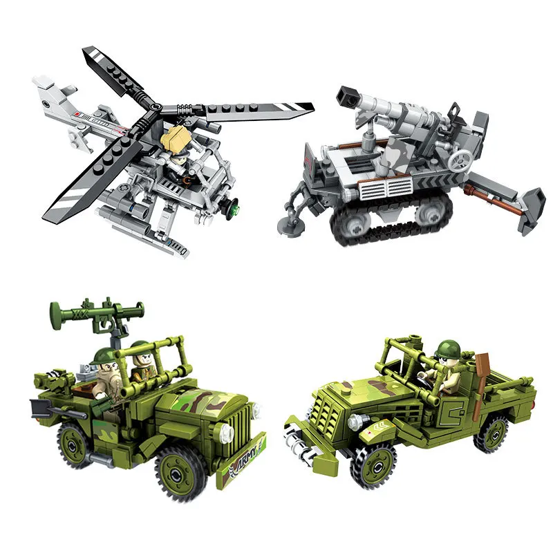 

350pcs+ Military SWAT Police WW2 Helicopter mortar and armored vehicle Building Blocks Army Soldier Figures Toys For children