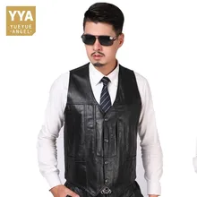 Мужская верхняя одежда Pescar мягкий жилет карманы фотография жилет размера плюс 5XL мужской натуральная кожа Бизнес Работа тонкая куртка пальто