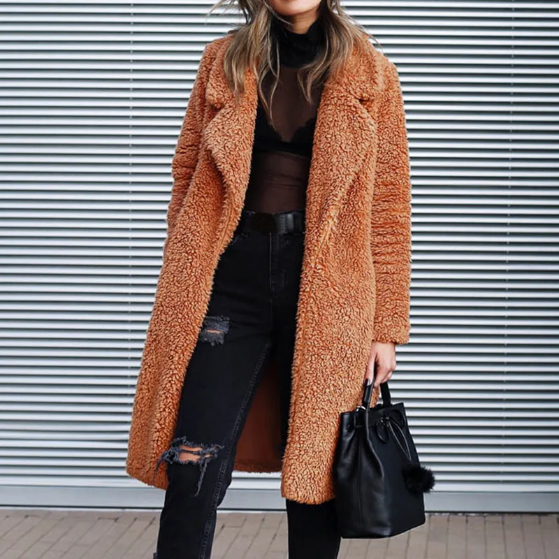 

CYSINCOS 2019 Autumn Winter Fashion Women Faux Fur Long Outwear Jackets Warm Plush Teddy Coat Casual Streetwear Ladies Jacket
