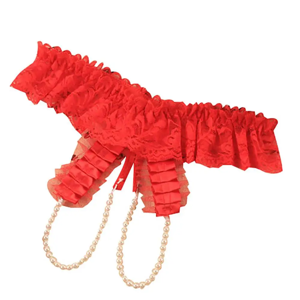 

Hot New Sexy Ruffled Lace Faux Pearl Crotchless G-String Thongs Erotic Women Underwear