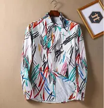 Luxury Brand Mens Dress Shirts 2017 hot sale Fashion Design Printed Men Slim Fit Shirt Long Sleeve BH054