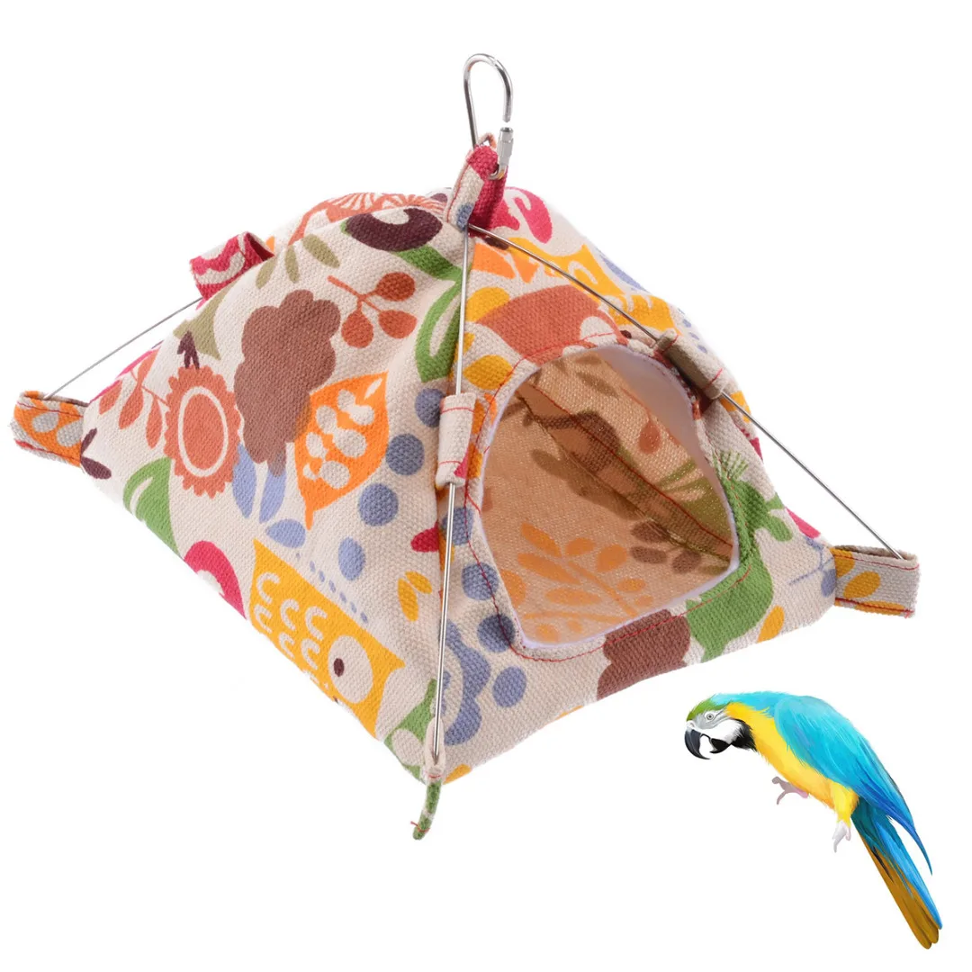Cartoon Cat Pattern Hanging Cave Cage Hut Pet  Parrot Cage Snuggle Tent Hammock Bird Bed Cage Toy S/L