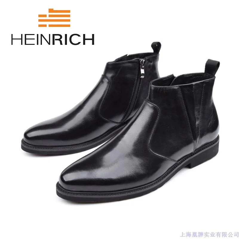 

HEINRICH 2018 Brand Quality Genuine Leather Winter Boots Men Shoes Casual Handmade Round Toe Zip Chelsea Boots Bota Masculino
