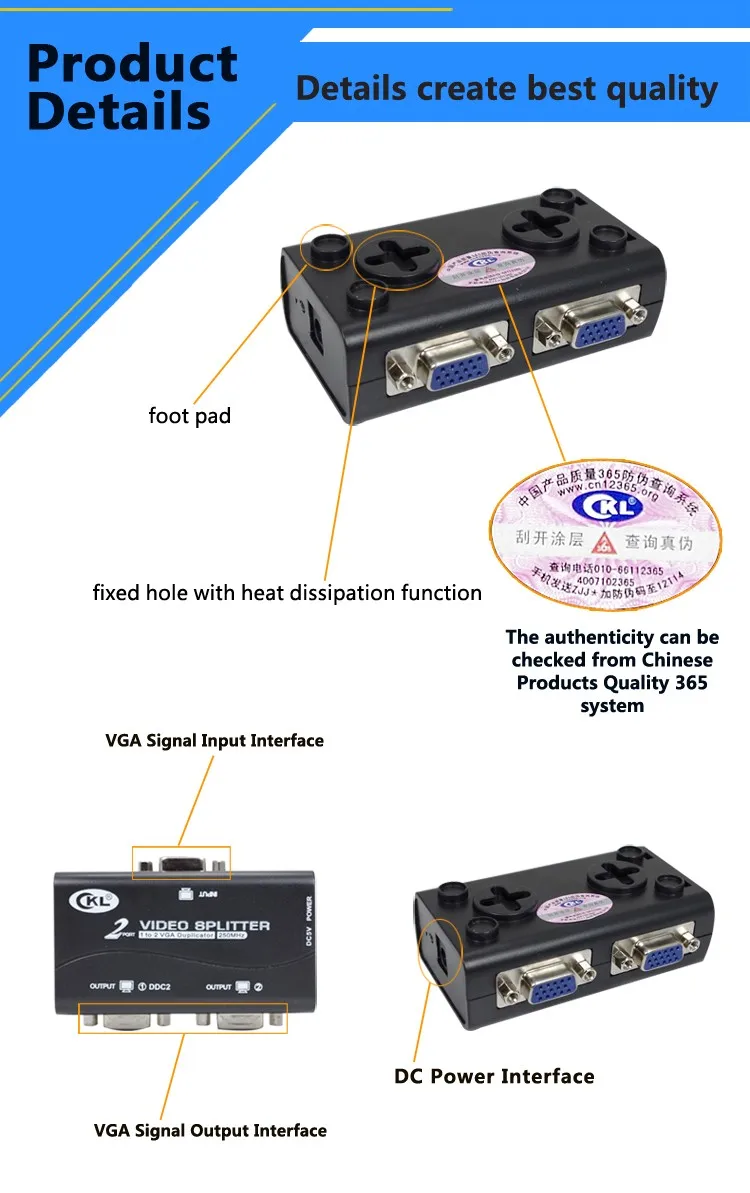 CKL 2 или 4 порта черный VGA сплиттер Дубликатор поддержка DDC DDC2 DDC2B USB питание передачи до 60 м настенный ABS Чехол