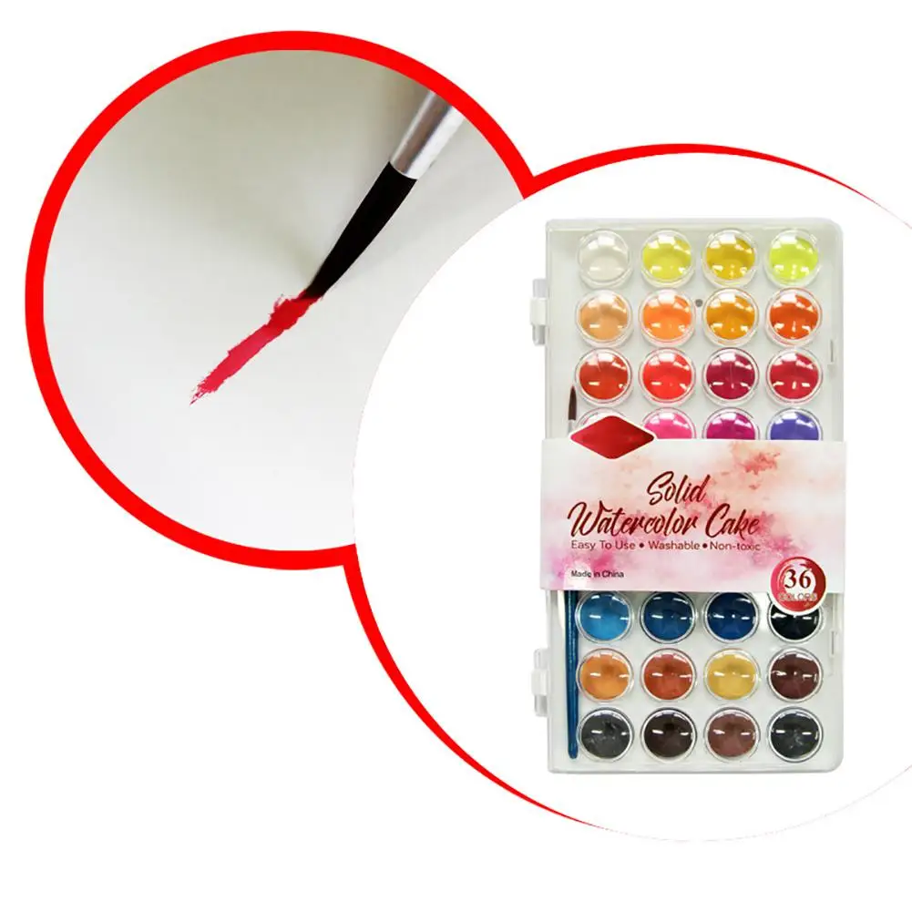 

36 Colors Solid Watercolor Pigment Cake Brush Set Artist Drawing Painting Tool