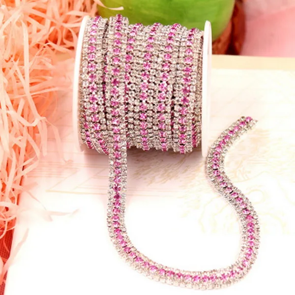 Pink 1 ярд, прозрачные плотные стразы, цепочка с серебряным клеем, 9 мм, клеевые стразы, отделка одежды, стиль шитья, сделай сам, Аксессуары для красоты - Цвет: Pink