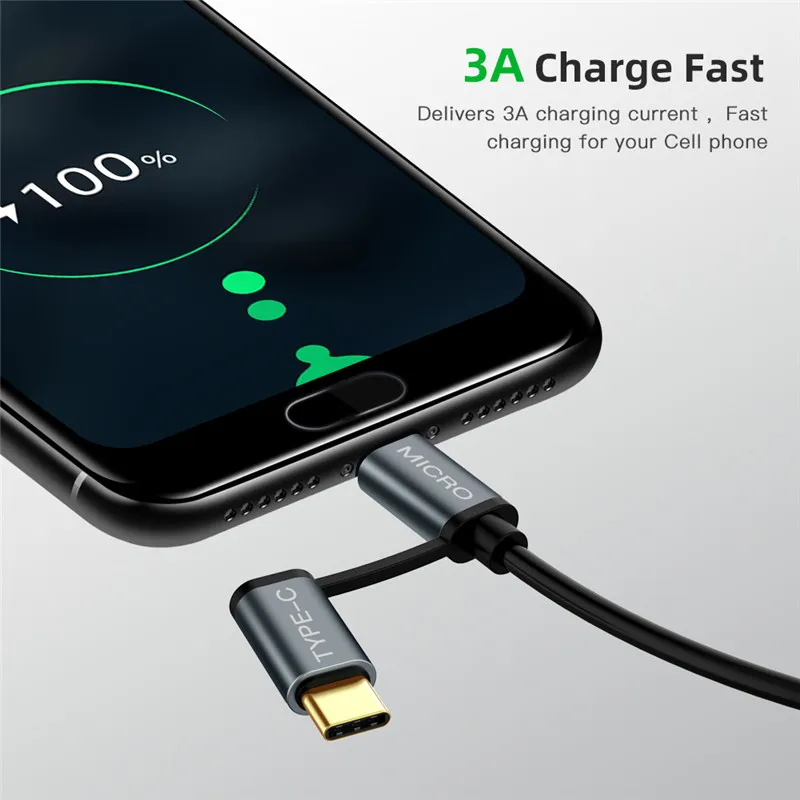 2 в 1 USB кабель для передачи данных Micro usb type C кабель для зарядного устройства для samsung Быстрая зарядка мобильный кабель для зарядки телефона для Xiaomi huawei Honer