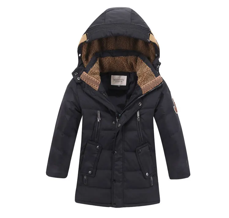 children Down& Parkas 6-15 T winter kids outerwear boys casual warm hooded jacket for boys solid boys warm coats - Color: Black