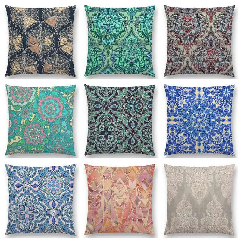 Exotic Gorgeous Geometric Porcelain Decorative Pattern Psychedelic Ombre Flower Doodle Beautiful Cushion Cover Sofa Pillow Case | Дом и сад