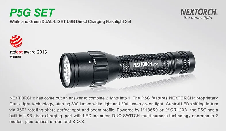 NEXOTRCH P5 Dual-light 800 люмен фонарик с USB подзарядкой 18650 батарея DUO переключатель ручной фонарь для охоты Тактический спасательный