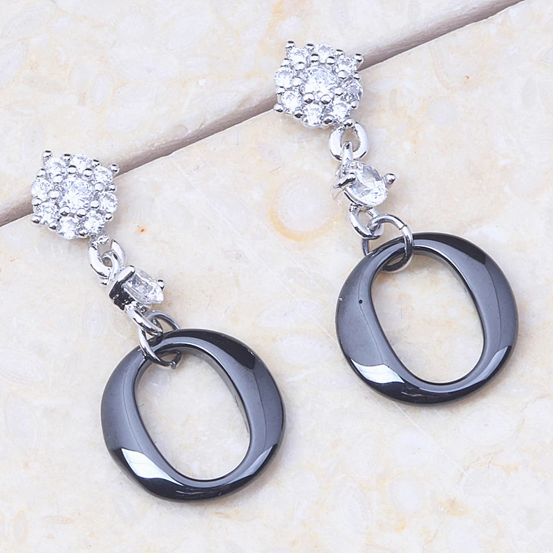 

High Qulity Black Simple Style Crystal Ceramic Silver Colour Earring for Women E102