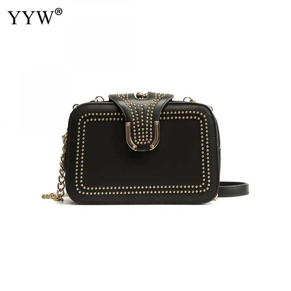 

YYW Cheap Three Sandwich Chain Crossbody Bag Rivets Small Square Bag Pu Leather Shoulder Bag Studded Solid Women'S Messenger Bag